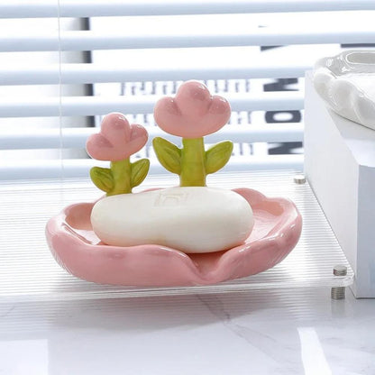 Flower Decor Creative Floral Soap Dish With Dual Drainage Design
