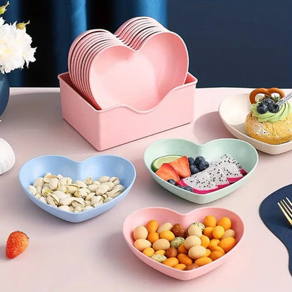 Heart Shape 10 PCs Plate Set With Holder (Randoms Colour)