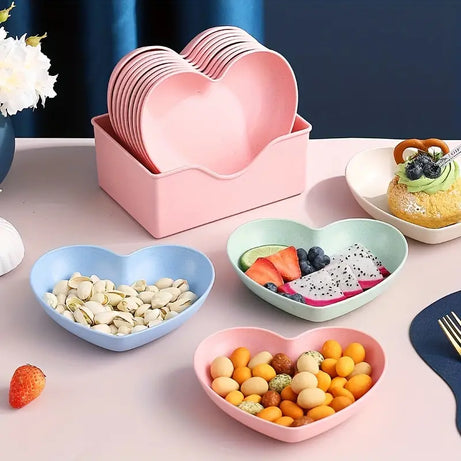 Heart Shape 10 PCs Plate Set With Holder (Randoms Colour)