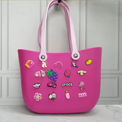 Crocs Sand Bag For Beach, Vacation Themed Bag For Travelling, Tote Handbag With Charms