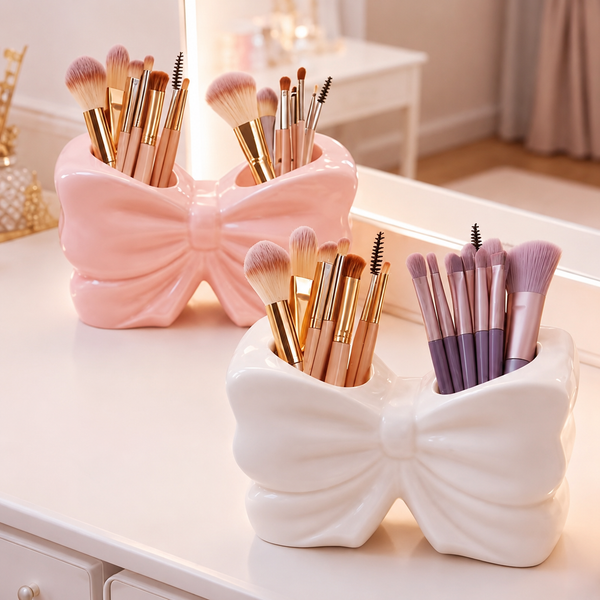 Elegant Cute Bow Shape Cosmetic Brush And Toothbrush Storage Organizer