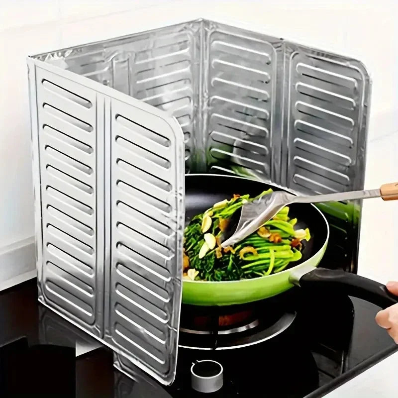 Foldable Aluminum Stove Splatter Guard – Oil Splash Shield for Cooking, Frying & Kitchen Heat Insulation