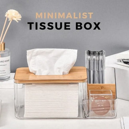 ClearView Wooden Lid Tissue Box with Dual Compartments