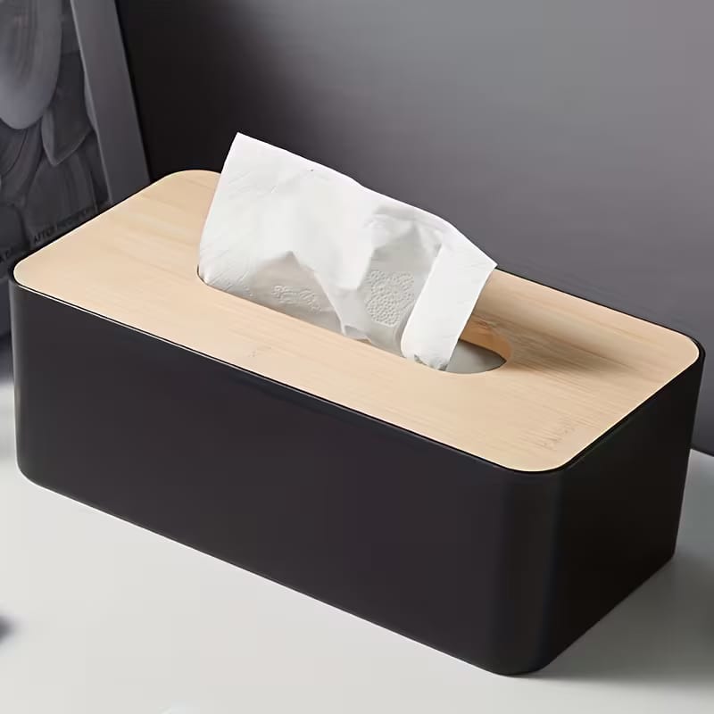 Black Wood Top Modern Tissue Box Holder