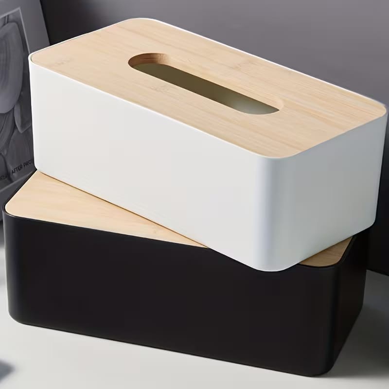 Black Wood Top Modern Tissue Box Holder