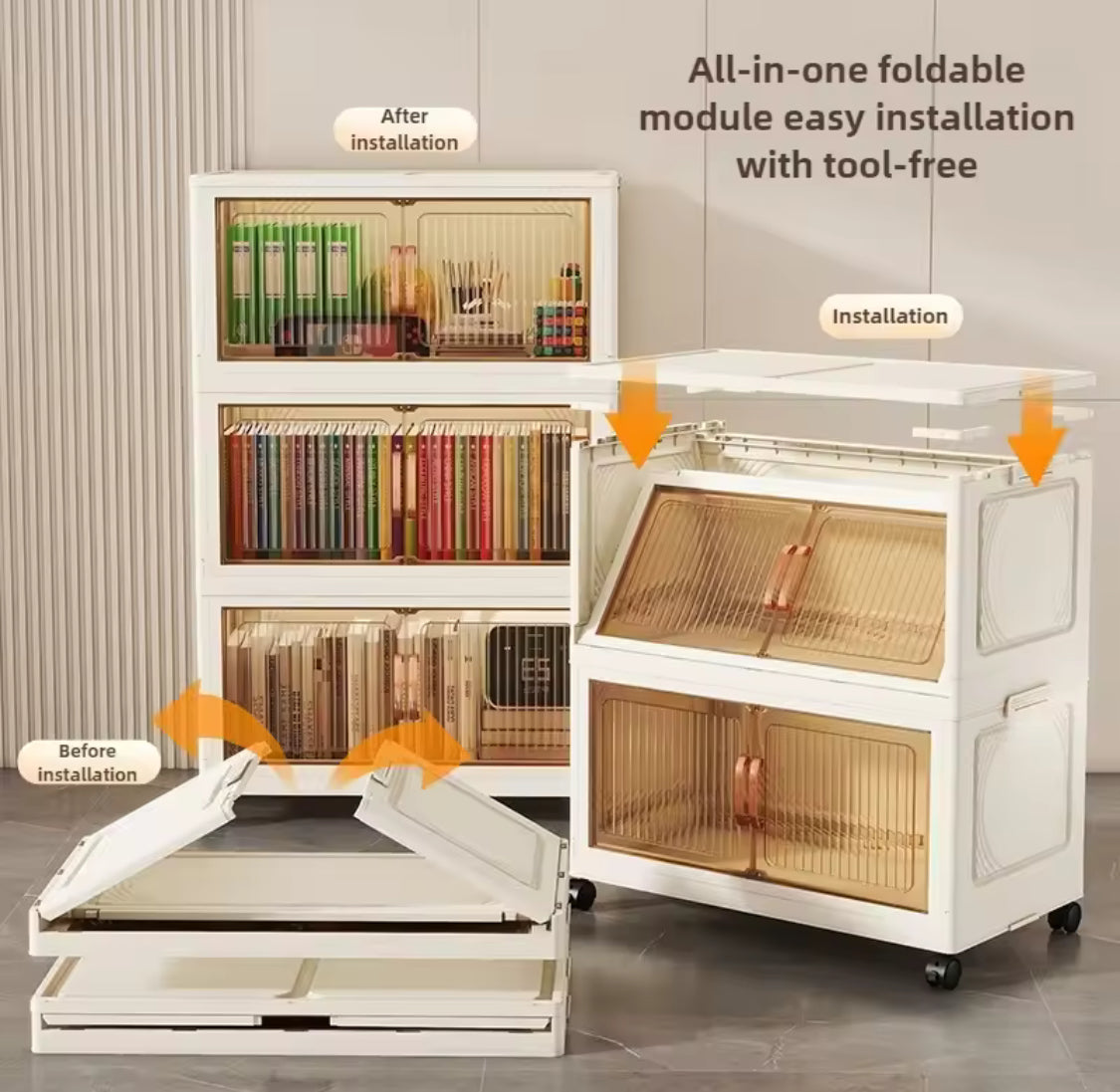 Multi Layer Foldable Storage Cabinet, Bedroom Closet Organizer With Doors