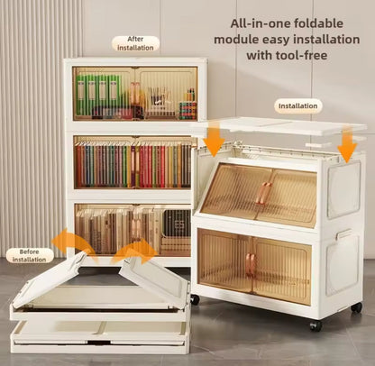 Multi Layer Foldable Storage Cabinet, Bedroom Closet Organizer With Doors