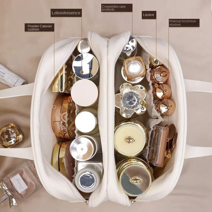 PU Leather Double Layer Travel Cosmetics Storage Bag