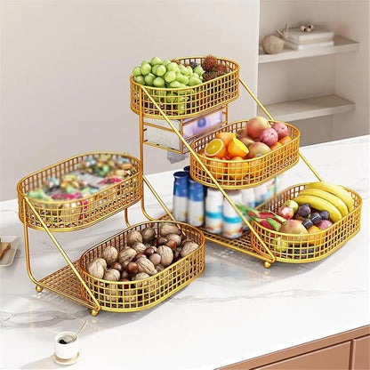 3 Layer Golden Fruit Basket Iron Material