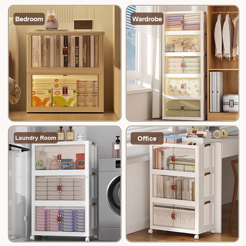 Multi Layer Foldable Storage Cabinet, Bedroom Closet Organizer With Doors