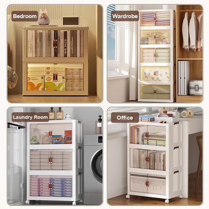 Multi Layer Foldable Storage Cabinet, Bedroom Closet Organizer With Doors