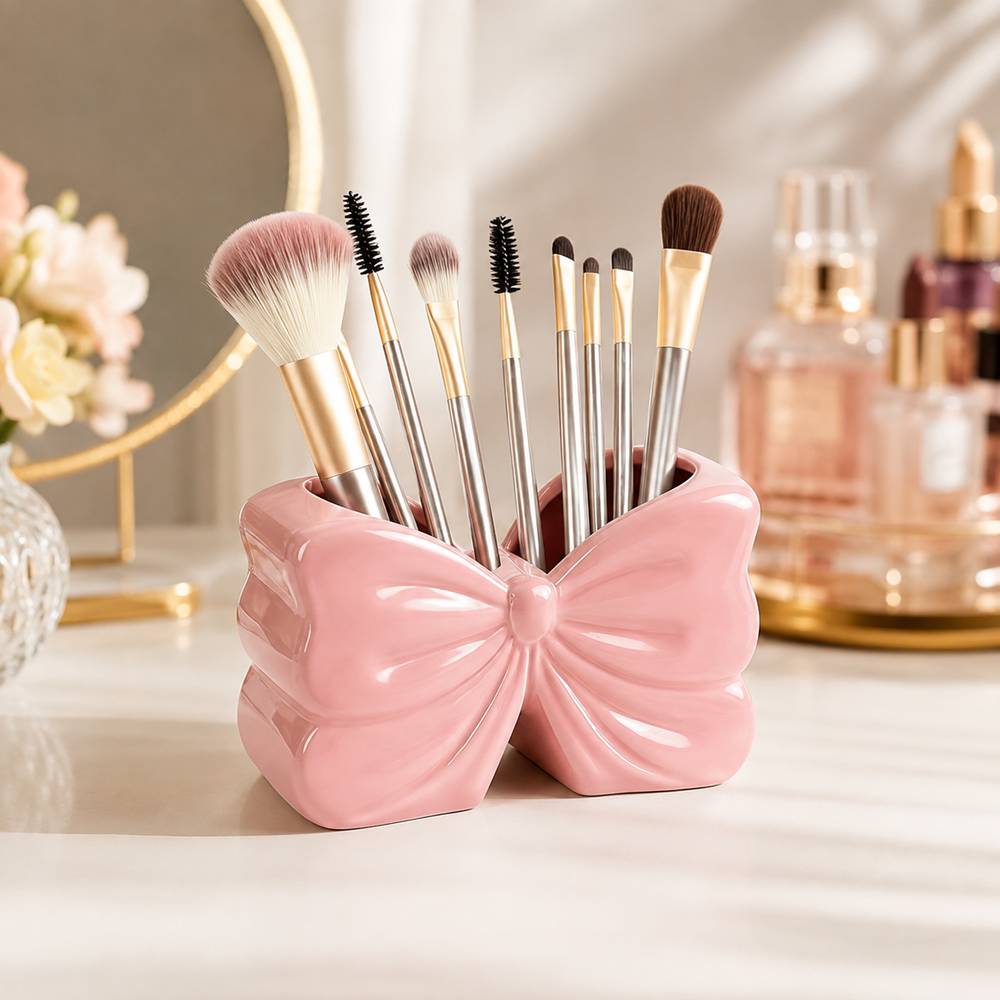 Elegant Cute Bow Shape Cosmetic Brush And Toothbrush Storage Organizer