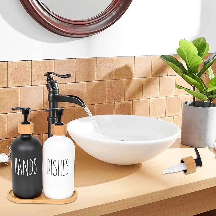 Hand And Dish Soap Dispenser  Glass Material Pair