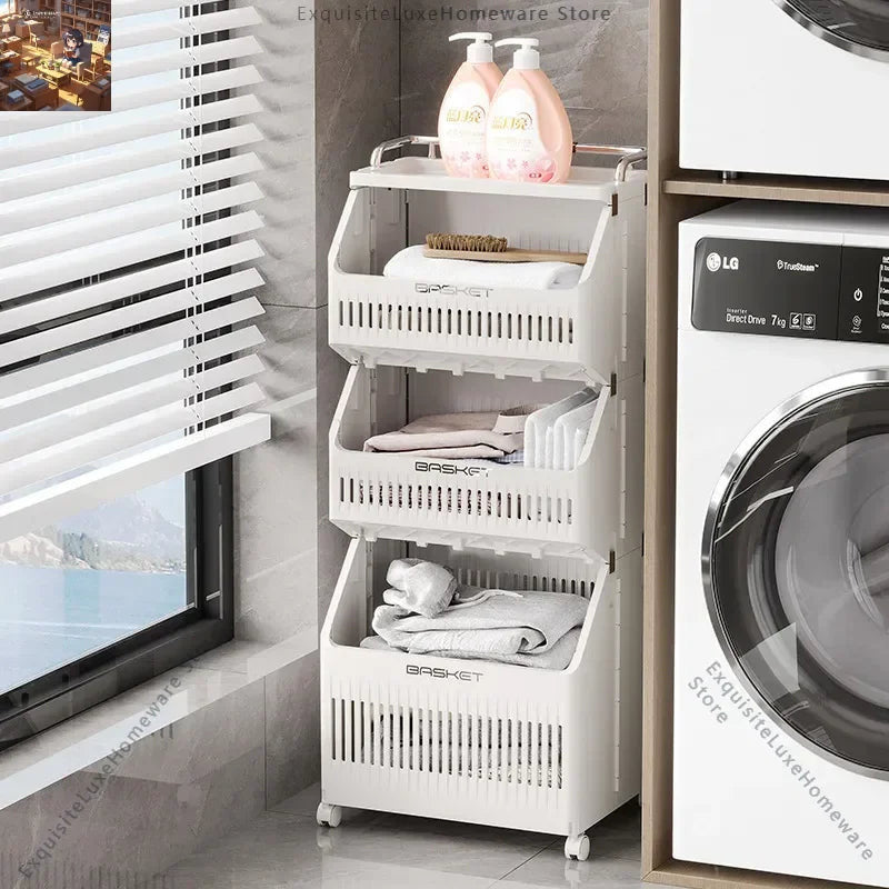 Multi-Layer Dirty Clothes Basket with Wheels – Bathroom Storage Heavy Quality