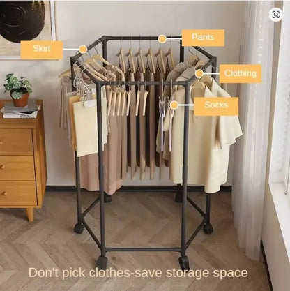 Hexagon Shape Rotating Clothes Metal Stand With Wheels