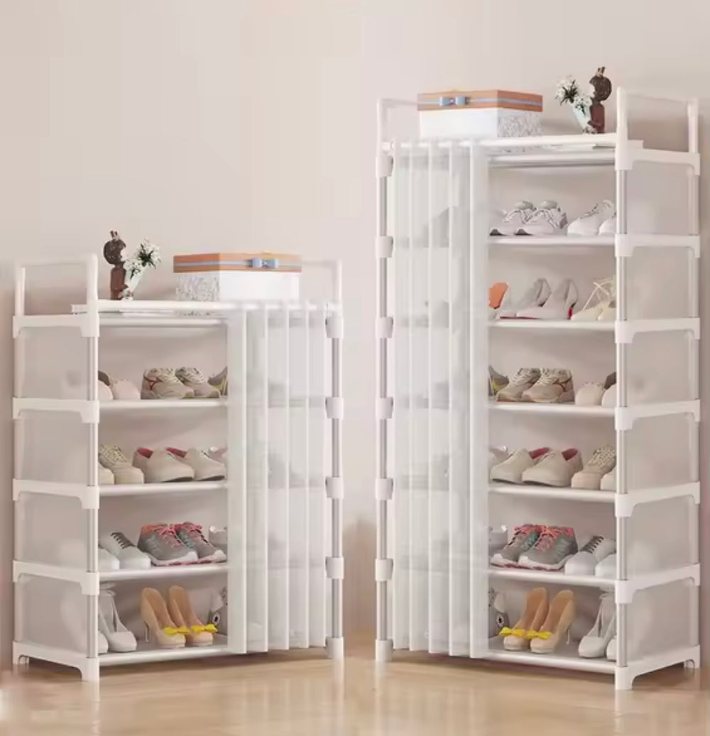 Dustproof Shoe Rack with Curtain, Sturdy Metal Frame Easy to Assemble
