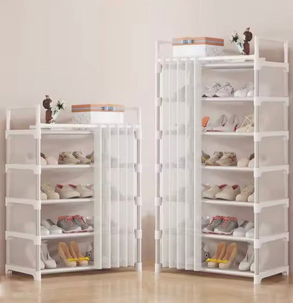 Dustproof Shoe Rack with Curtain, Sturdy Metal Frame Easy to Assemble
