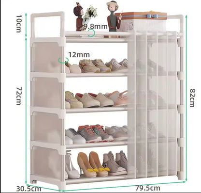Dustproof Shoe Rack with Curtain, Sturdy Metal Frame Easy to Assemble