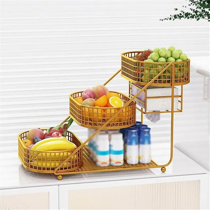 3 Layer Golden Fruit Basket Iron Material