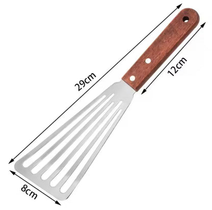 Non Slip Stainless Steel Frying Spatula, Rust Proof Spatula With Wooden Handle