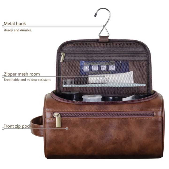 Travel Premium Leather Hanging Toiletry Bag
