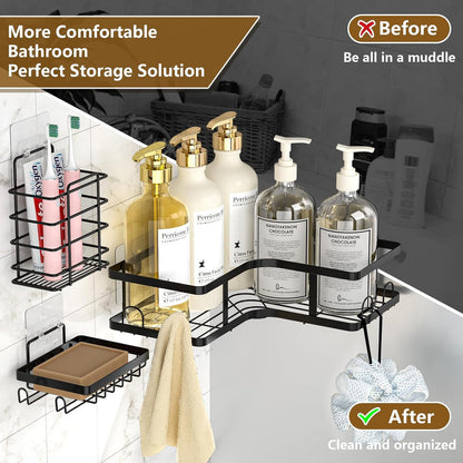 Set Of 5 Mesh Shower Shelves, Multipurpose Wall Storage Racks Stainless Steel Bathroom Corner Baskets