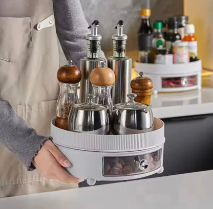 360° Rotation Spice Rack, Large Capacity Cosmetic Storage Tray