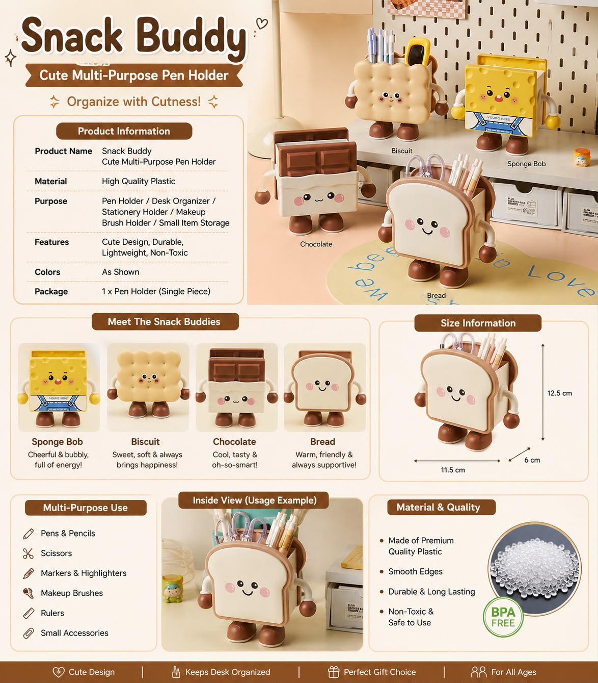Snack Buddy Cute Multipurpose Pen Holder