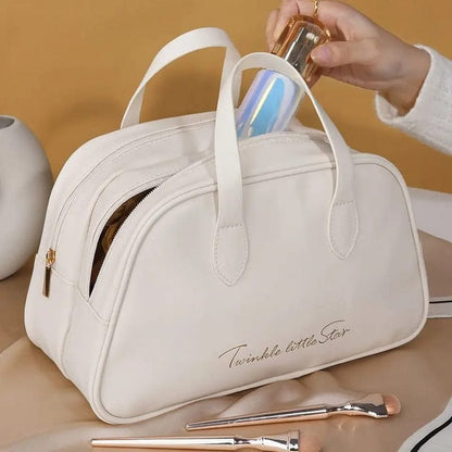 PU Leather Double Layer Travel Cosmetics Storage Bag