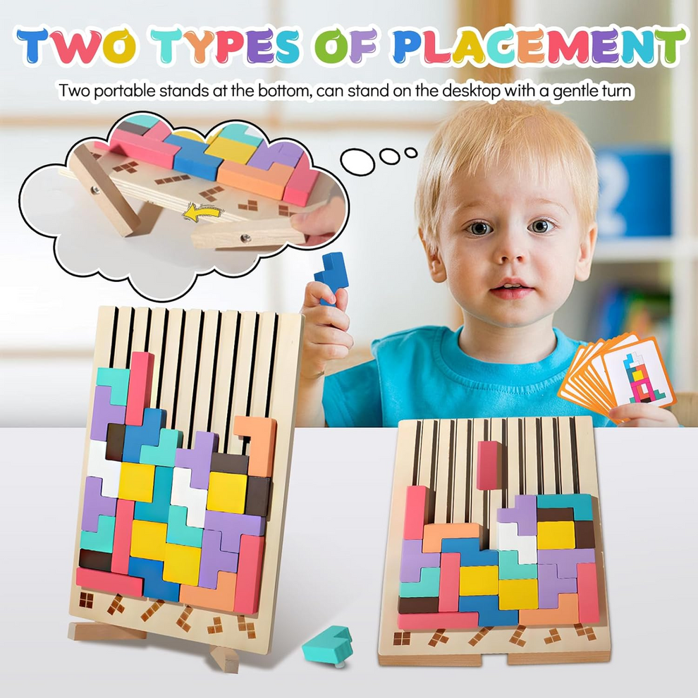 3D Wooden Tetris Puzzle Blocks Educational Colorful Set