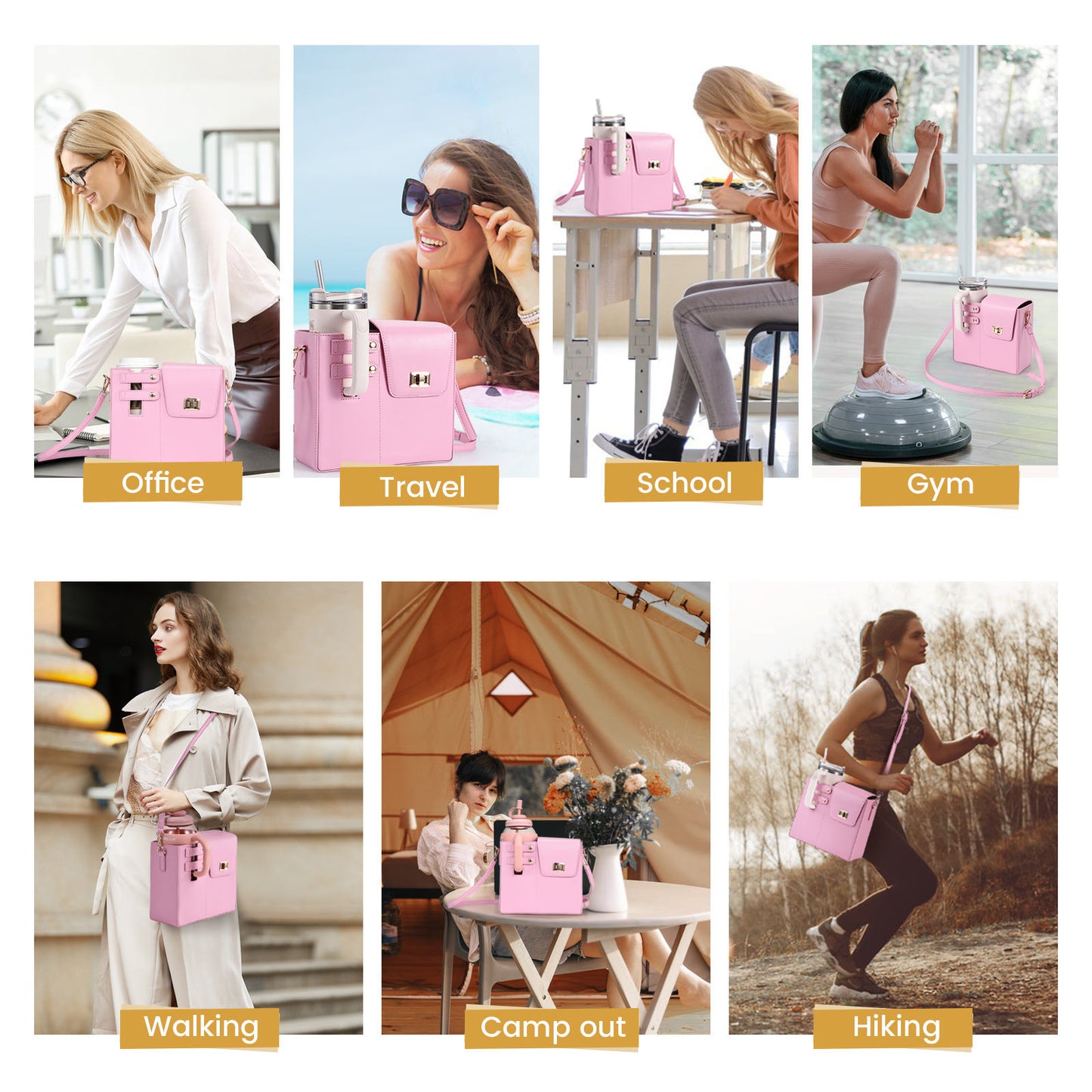 Multipurpose Leather Crossbody Bag With Tumbler Holder