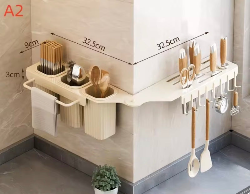 Wall Mounted Over The Sink Organizer Rack, Kitchen Storage Shelf with Knife Holder
