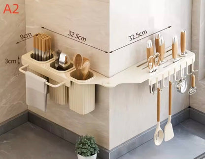 Wall Mounted Over The Sink Organizer Rack, Kitchen Storage Shelf with Knife Holder