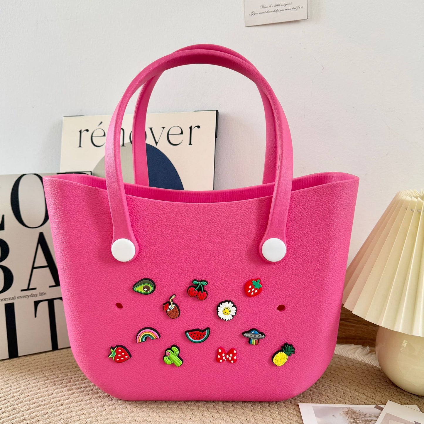 Crocs Sand Bag For Beach, Vacation Themed Bag For Travelling, Tote Handbag With Charms