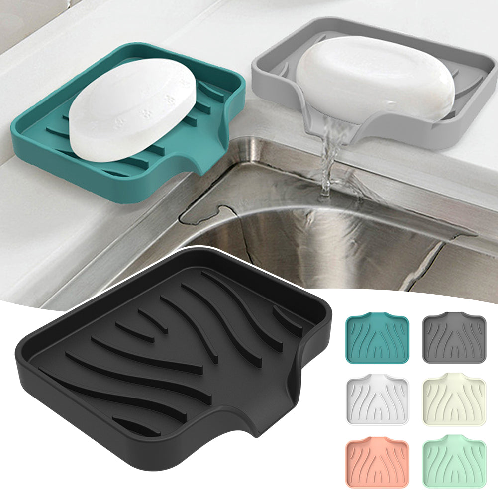 Silicone Soap Dish & Kitchen Soap Tray, Durable Rubber Soap Dish with Drainage