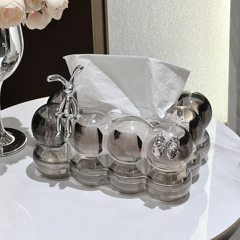 Transparent Luxury Bubble Tissue Box with Chrome Bunny & Bow Design