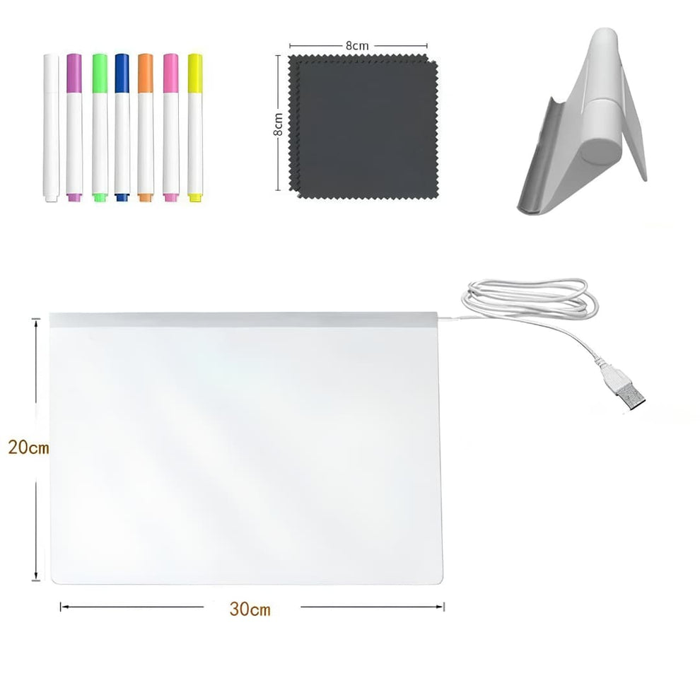 Magic Glowing LED Acrylic Writing Board- 7 Neon Markers – USB Light-Up