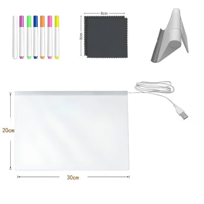 Magic Glowing LED Acrylic Writing Board- 7 Neon Markers – USB Light-Up