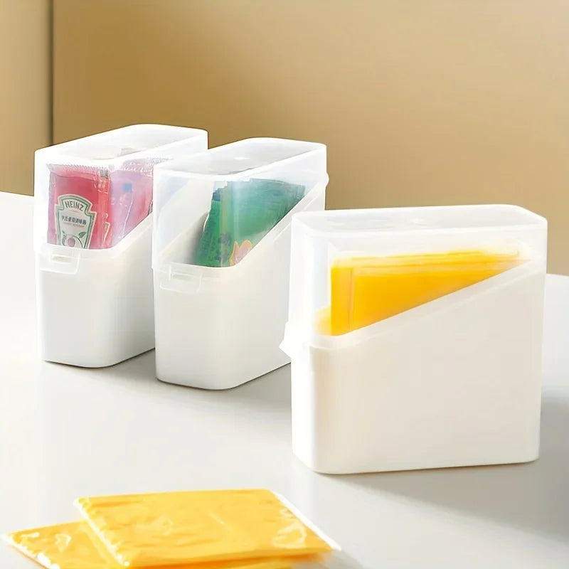 Fridge Organizer Bins with Lids Stackable Storage Containers for Cheese, Sauce Packets & Snacks