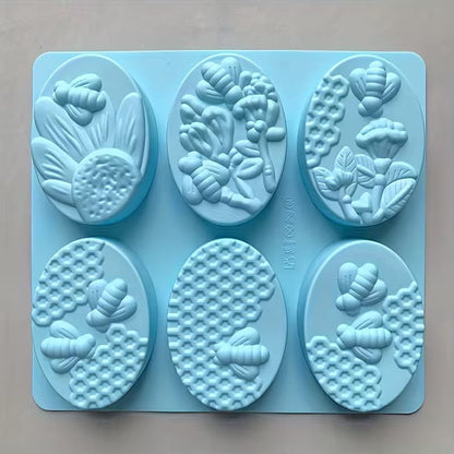 Oval Shape Honey Bee Silicone Baking & Soap Mold 6 Cavity (Black Or White)