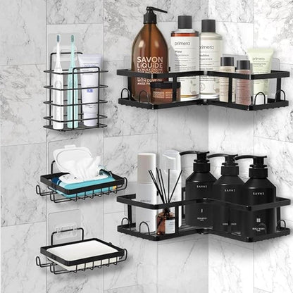 Set Of 5 Mesh Shower Shelves, Multipurpose Wall Storage Racks Stainless Steel Bathroom Corner Baskets