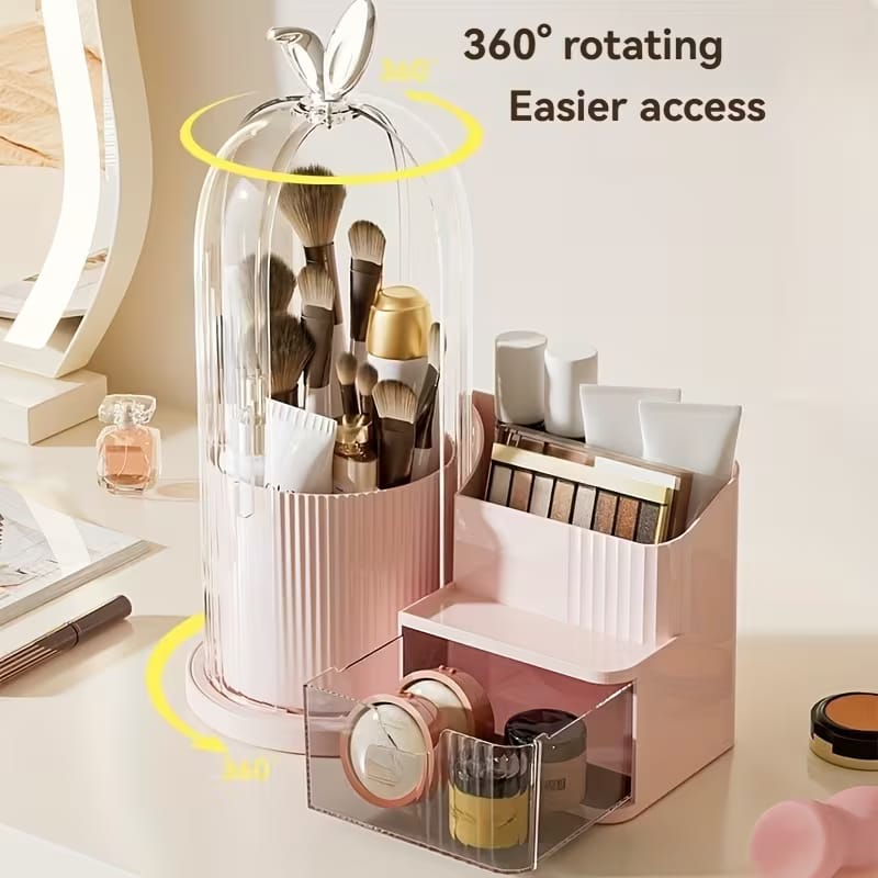 Rotating Brush Holder With Cosmetics Organizer