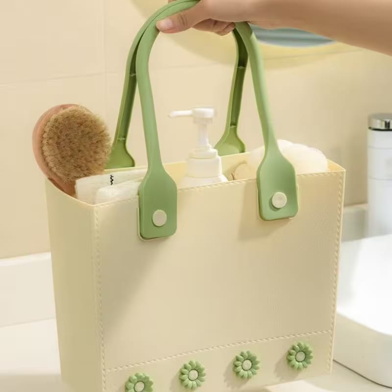 Flowery Rectangle Purse Basket with Rubber Handle