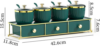 Luxury Spice Set Double Tier Kitchen Organizer with Golden Metal Stand