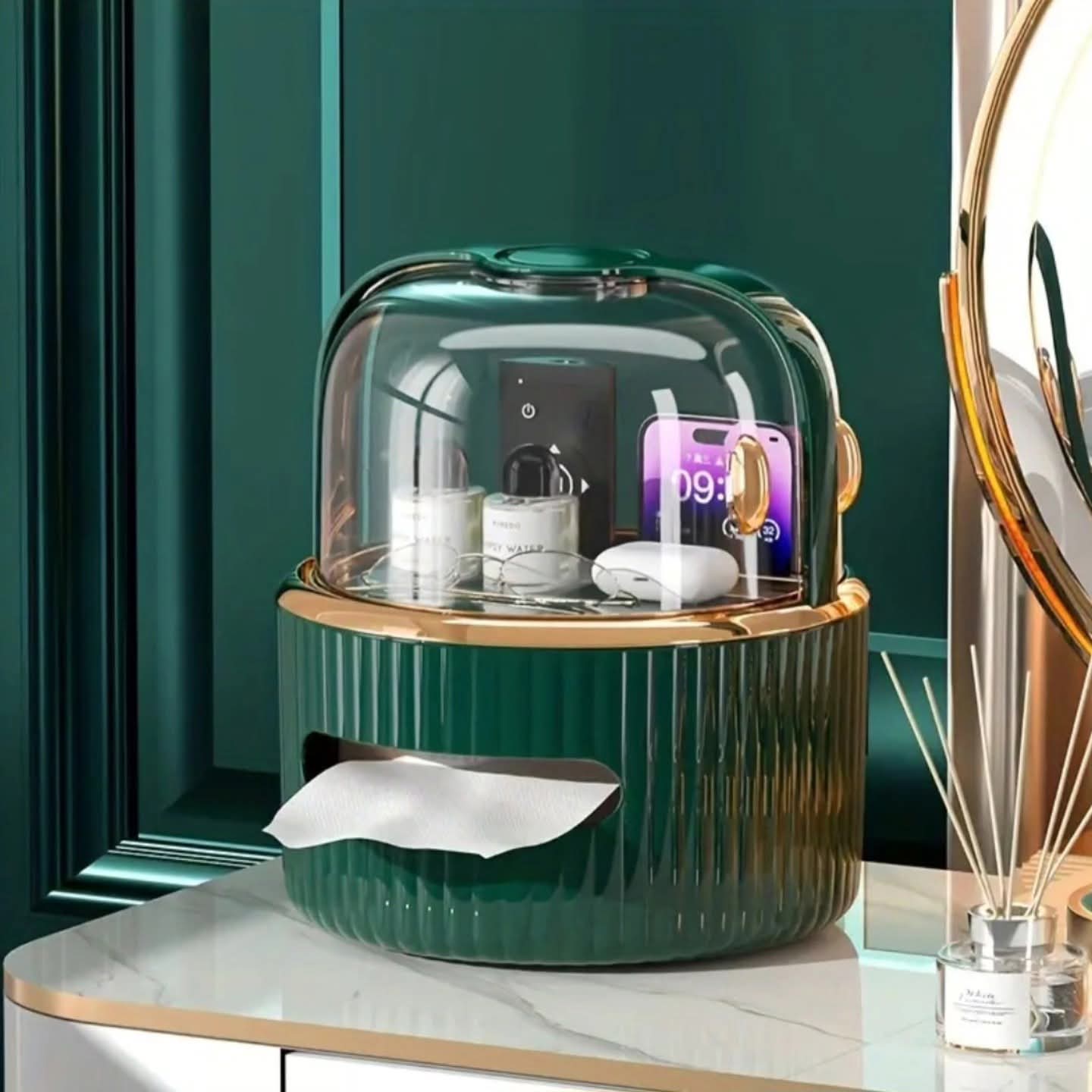 Multi-functional Desktop Tissue Box Organizers With Storage Compartments.