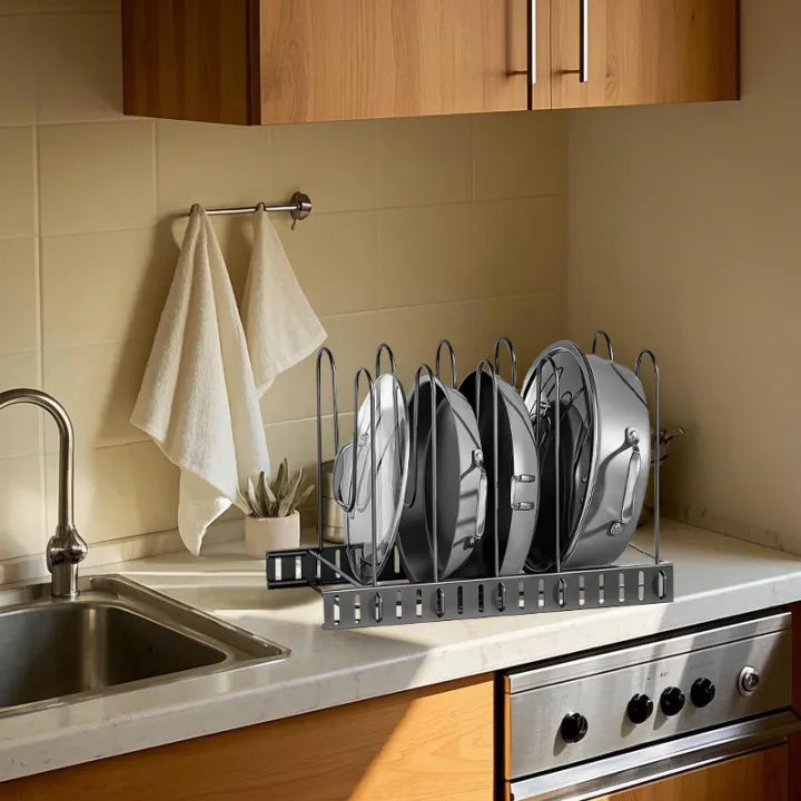 Pot & Pan Organizer Rack – Adjustable Cabinet Storage