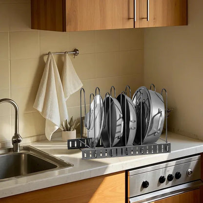 Pot & Pan Organizer Rack – Adjustable Cabinet Storage