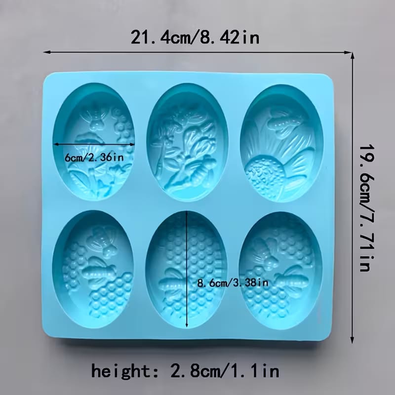 Oval Shape Honey Bee Silicone Baking & Soap Mold 6 Cavity (Black Or White)