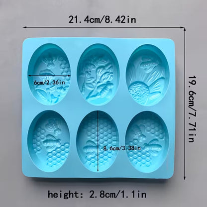 Oval Shape Honey Bee Silicone Baking & Soap Mold 6 Cavity (Black Or White)