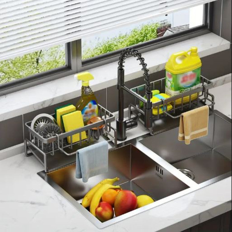 Kitchen & Bathroom Draining Rack & Sponge Holder – Rust-Resistant Storage Organizer